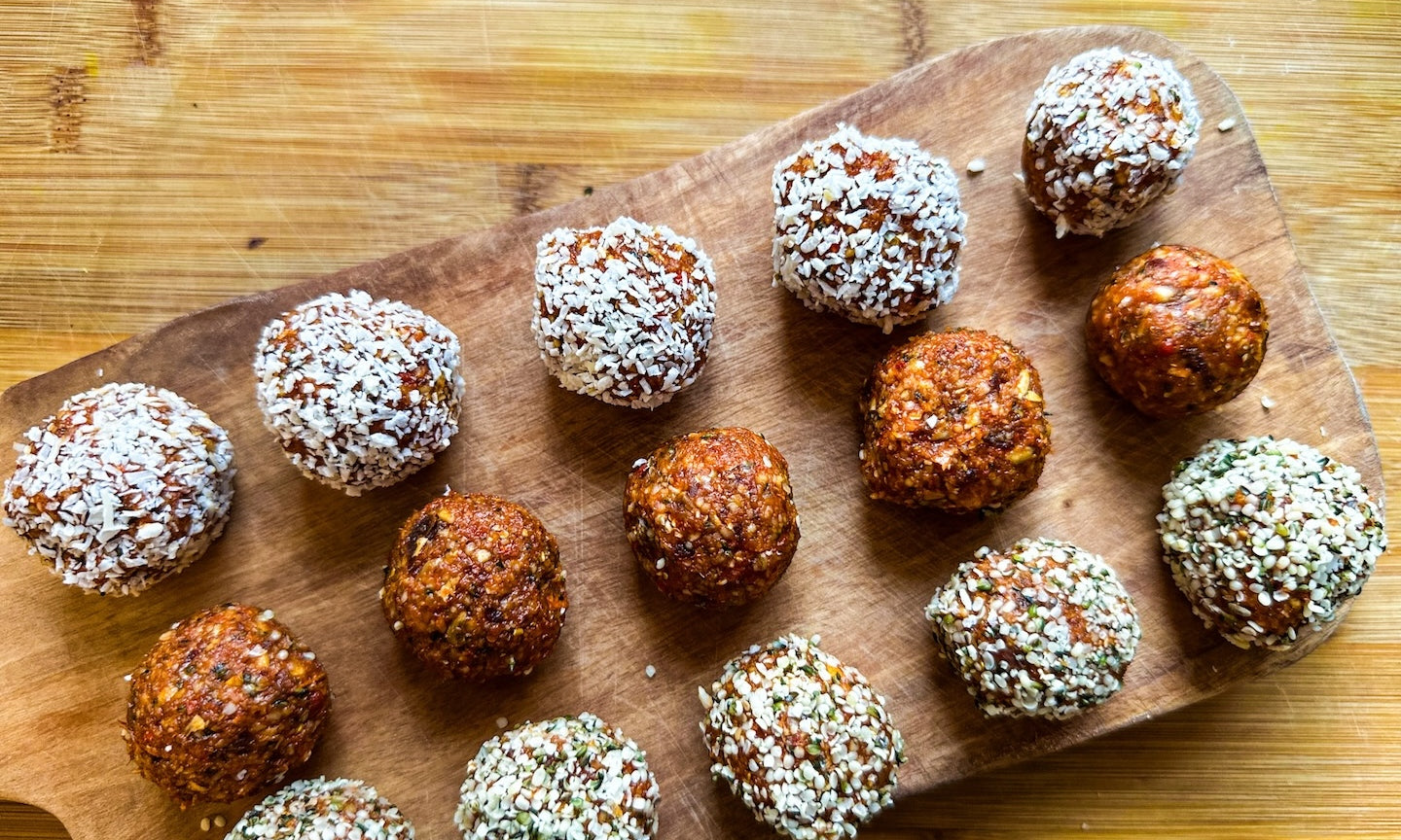 over head shot of skin glow goji & lemon energy balls - a recipe by gems wholesome kitchen